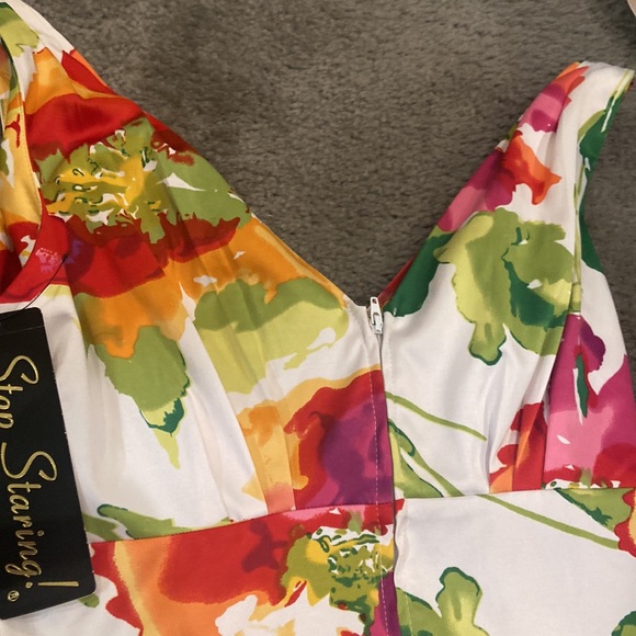 Stop Staring Camilla Floral Print Bombshell Wiggle Dress White Watercolor Med - Picture 5 of 6